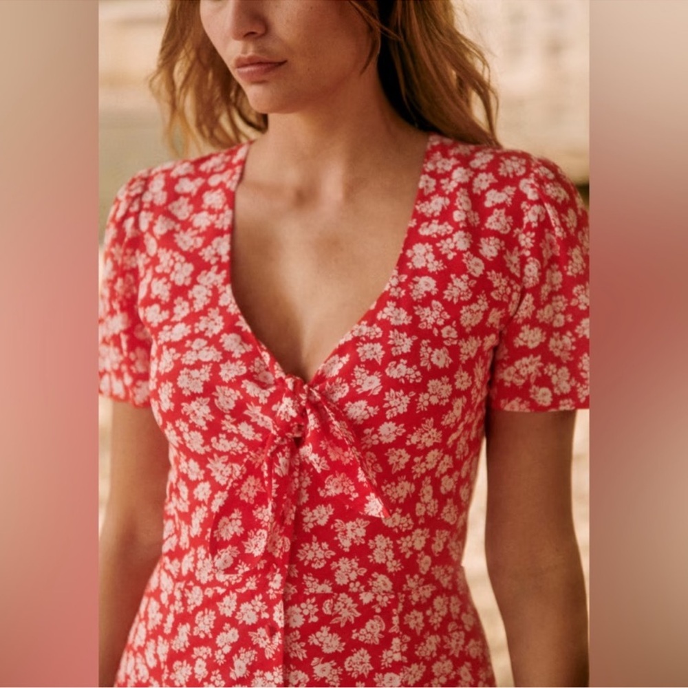 Sezane Norabel silk dress in red Cara print